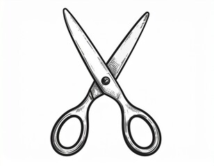 Detailed Hand-Drawn Illustration of Scissors in a Cross-Shaped Position, Ready for Cutting.