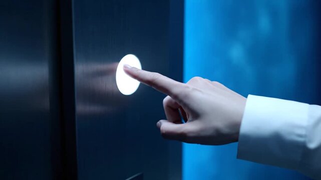 Hand Touching Modern Touchscreen Button.