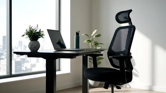 Modern Office Desk with Ergonomic Chair.