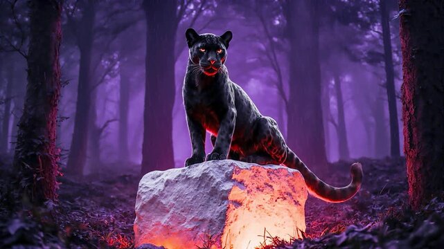 cyber enemy waiting jaguar forest wildlife strong power threat character hacker sitting rock base