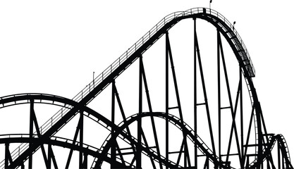 Roller coaster silhouette with steep drops and looping tracks at amusement park for summer vacation and theme park entertainment concept © Bappi