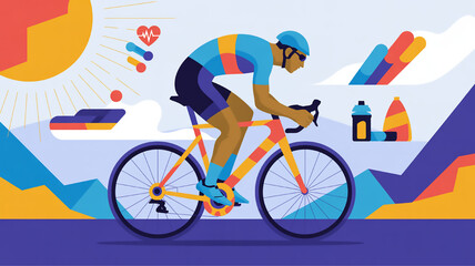 Fototapeta premium Cyclist in motion flat vector illustration of healthy lifestyle and sport perfect for fitness apps and websites