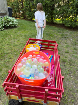 Colorful Water Balloons in wagon