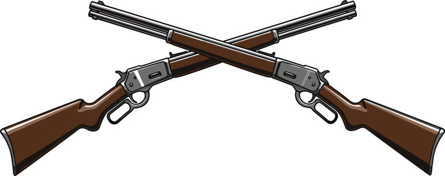 Crossed rifles vector illustration, lever-action firearm artwork, hunting emblem design, heritage composition, rustic weapon creative graphic art