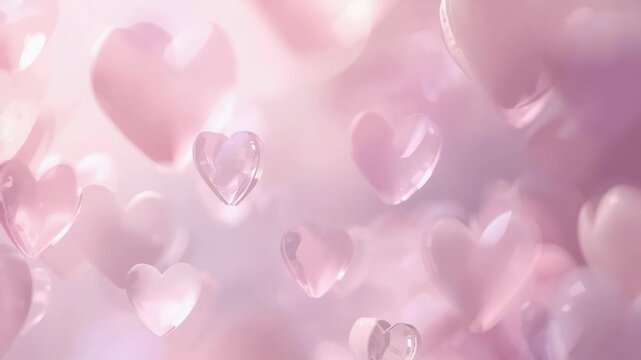 Soft pink heart bokeh with sparkling pink glass heart floating in romantic dreamy love atmosphere