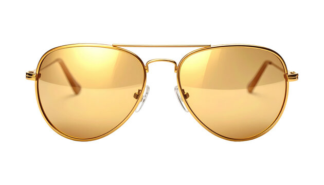 Luxurious gold frame aviator sunglasses featuring highly reflective yellow tinted lenses captured in a detailed front view&nbsp;&nbsp;