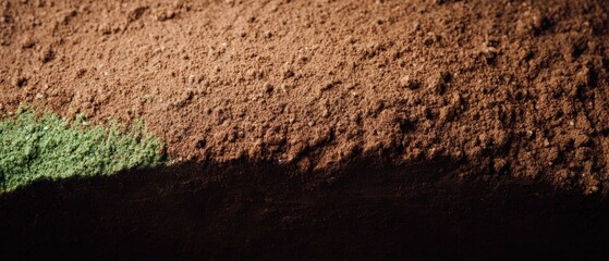 Rich Suede Tan Soil Texture with Organic Sage Green Accents Viewed From Above for Gardening Industry Backgrounds and Earthy Textured Surface Designs with Copy Space