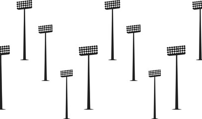 Stadium floodlight tower silhouettes isolated on white background, sports arena lighting equipment set for football field, night match, and outdoor event design © MSTMARIOM