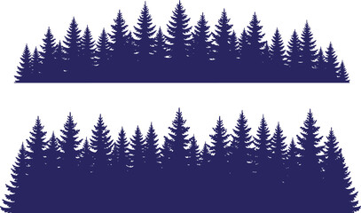 Obraz premium Dark blue conifer tree line silhouette vector illustration featuring forest rows, decorative design, isolated background, perfect for stock content discoverability