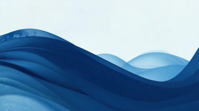 Fluid blue silk wave layers flowing across soft pale background forming abstract ocean motion