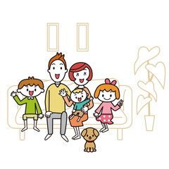 リビングにあるソファーに座っている仲良し家族