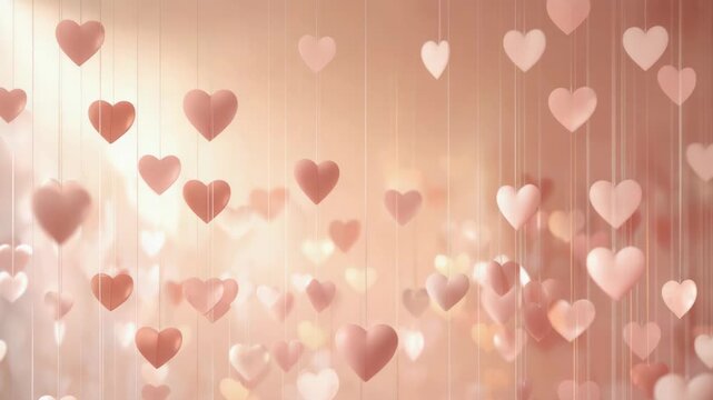 Romantic hanging heart decoration with soft pink bokeh and warm glowing atmosphere evoking romantic