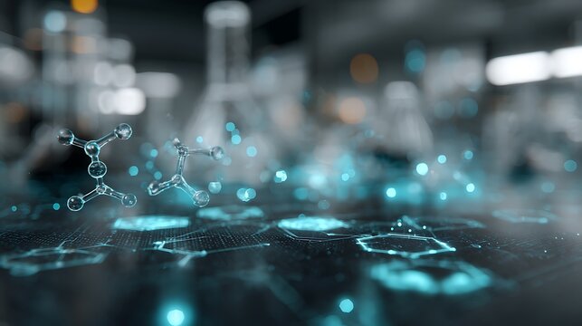 Virtual compound library grid for high-throughput screening, futuristic blue hologram UI.