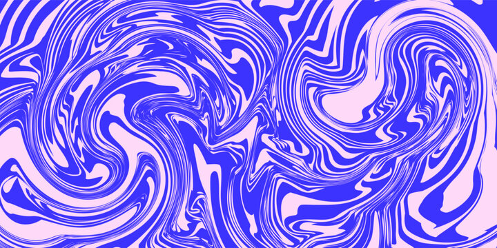 Blue Wavy Lines Abstract Background in Trendy Retro Psychedelic Style. Twisted, Swirled, and Distorted Vector Texture Pattern