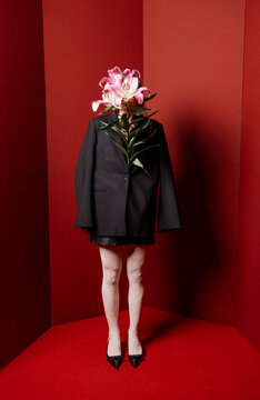 Floral Head Portrait in Black Blazer