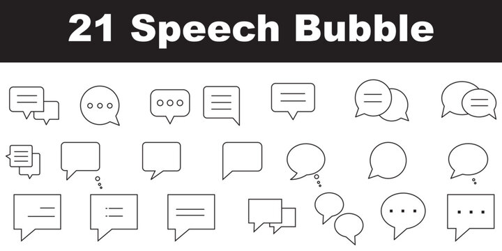 Speech bubbles thin line icons set. Speech, bubble, talk, chat, message, balloon and communication. Vector design.