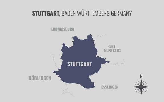 A map showing Stuttgart BW Kreise into Gemeinden in a minimalist colorful style