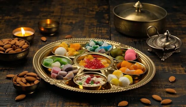 Traditional Indian Sweets and Dry Fruits Gift Box for Diwali Festival Celebration with Assorted Mithai and Nuts