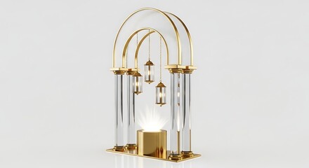 Elegant Modern Glass and Gold Table Lamp with Arches and Lanterns.