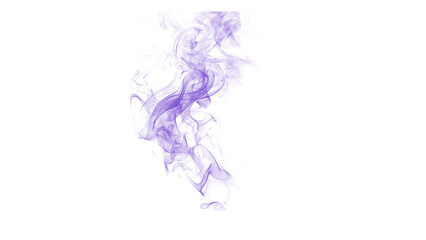 Fototapeta premium Delicate tendrils of translucent purple smoke rise organically on a white background, perfect for adding subtle visual interest.