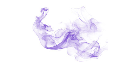 Delicate purple smoke twists and turns, forming an intricate, abstract form on a pure white canvas for creative use.