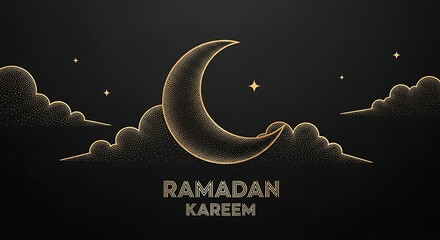 Ramadan Kareem greeting card with crescent moon and stars.
