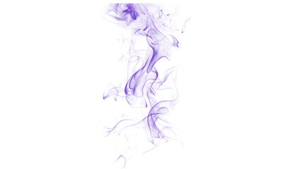 Obraz premium Soaring purple smoke forms intricate shapes and delicate lines, a vertical abstract element on a clean white background.