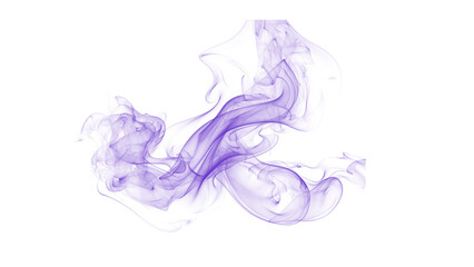 Abstract purple smoke art, delicate flowing curves and translucent wisps forming a unique shape on white