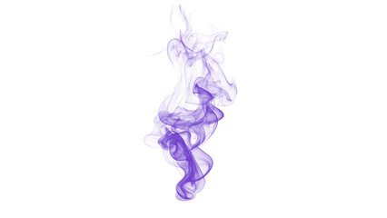 Obraz premium Graceful Vertical Purple Smoke Plume Abstractly Flowing and Swirling on a Clean White Background, Representing Calmness, Fragrance, and Ethereal Energy