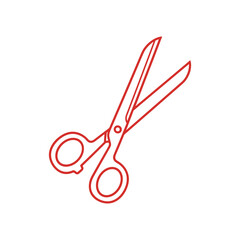 Fototapeta premium Red outline scissors illustration on white background for cutting and crafting.