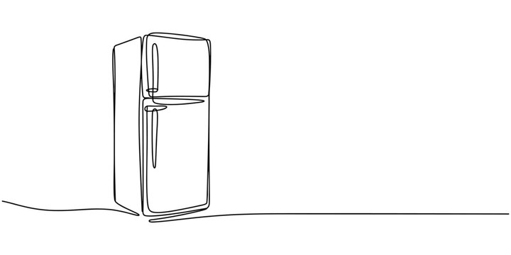Self drawing line  Refrigerator continuous one single line drawn concept , one single line drawing of luxury two door refrigerator home appliance. Electricity kitchenware .