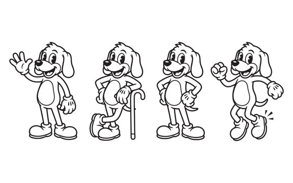 puppy dog hound funny cartoon mascot character in different poses