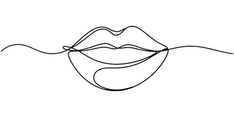 Lips continuous one line drawing art design, Minimalist one line lip icon continuous line drawing vector illustration, Lips outline icon continuous one line drawing minimalist style isolated. © Creative Tania