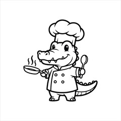 Fototapeta premium Cute Alligator Chef Mascot Cooking Vector Illustration