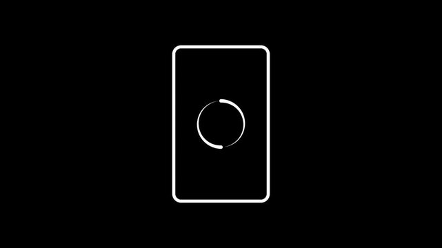 Loading circle icon animation on black background with screen orientation changes