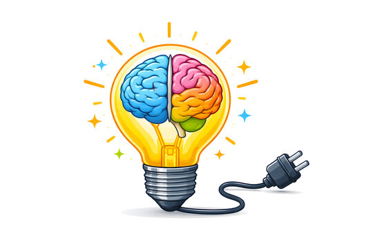 Creative brain Idea concept with light bulb and plug icon isolated white background