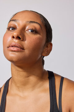 Beautiful multiracial woman in studio 