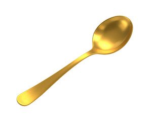 Gleaming golden spoon, floating against a stark black background