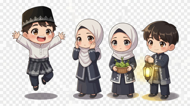 Karakter Anak Muslim Lucu Merayakan Lebaran