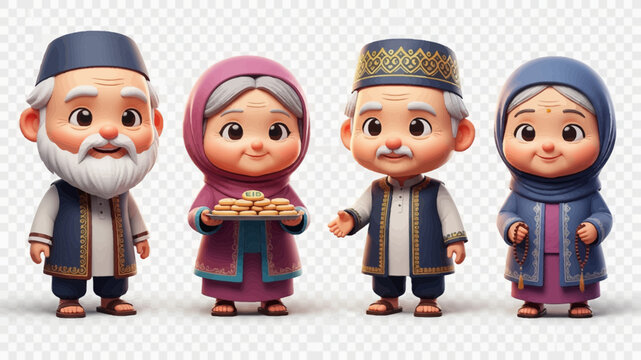 Ilustrasi Kartun Keluarga Muslim Senior