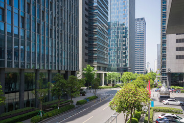 Vibrant Urban Cityscape Showcasing Modern Architecture and Lush Green Spaces