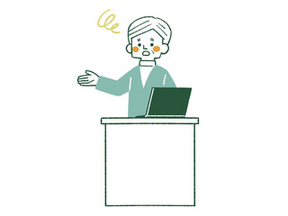 教卓に立っている困った表情の男性