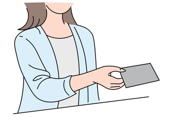 Woman Handing Card at Reception Counter