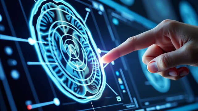 Neuroscientists concept ,Brain scan medical technology human brain digital finger pointing healthcare futuristic neurological