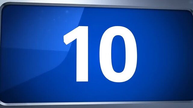 Countdown Timer Showing Number Ten on Blue Screen.