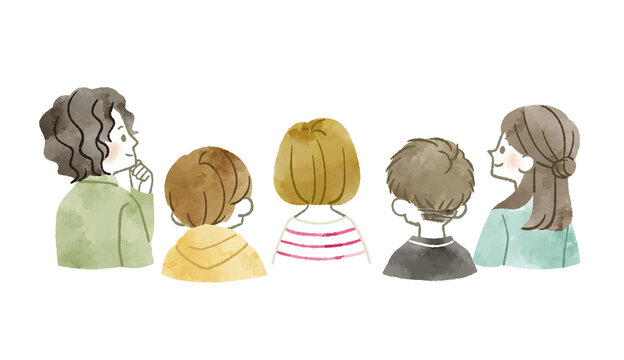 後ろ向きの聴衆-水彩