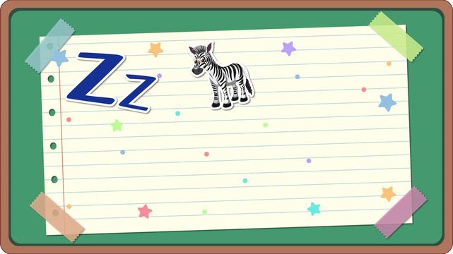 Educational Alphabet Animation for Letter Z on a Green Chalkboard Background