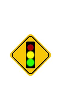 Animated Traffic Light Warning Sign Rotating on White Background