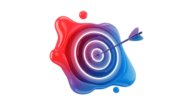 Colorful dartboard with red dart hitting bullseye isolated on transparent background