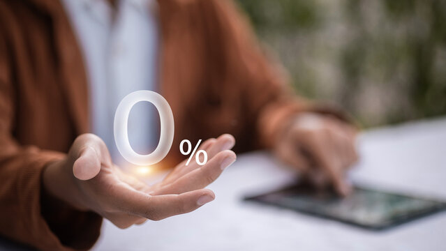 Businessman offering zero percent interest rate icon for financial incentive